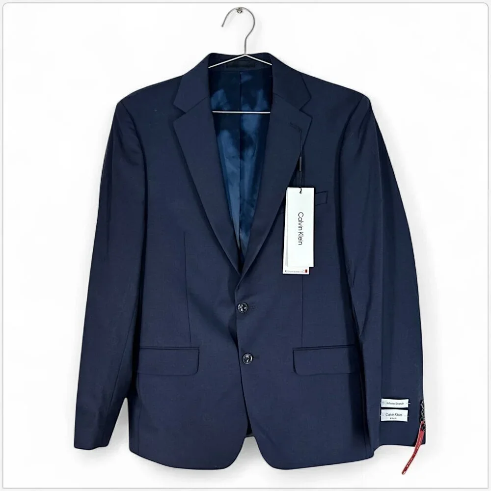 Calvin Klein Navy Malbin Slim Fit Stretch Wool Sport Coat Jacket NWT New 42R
